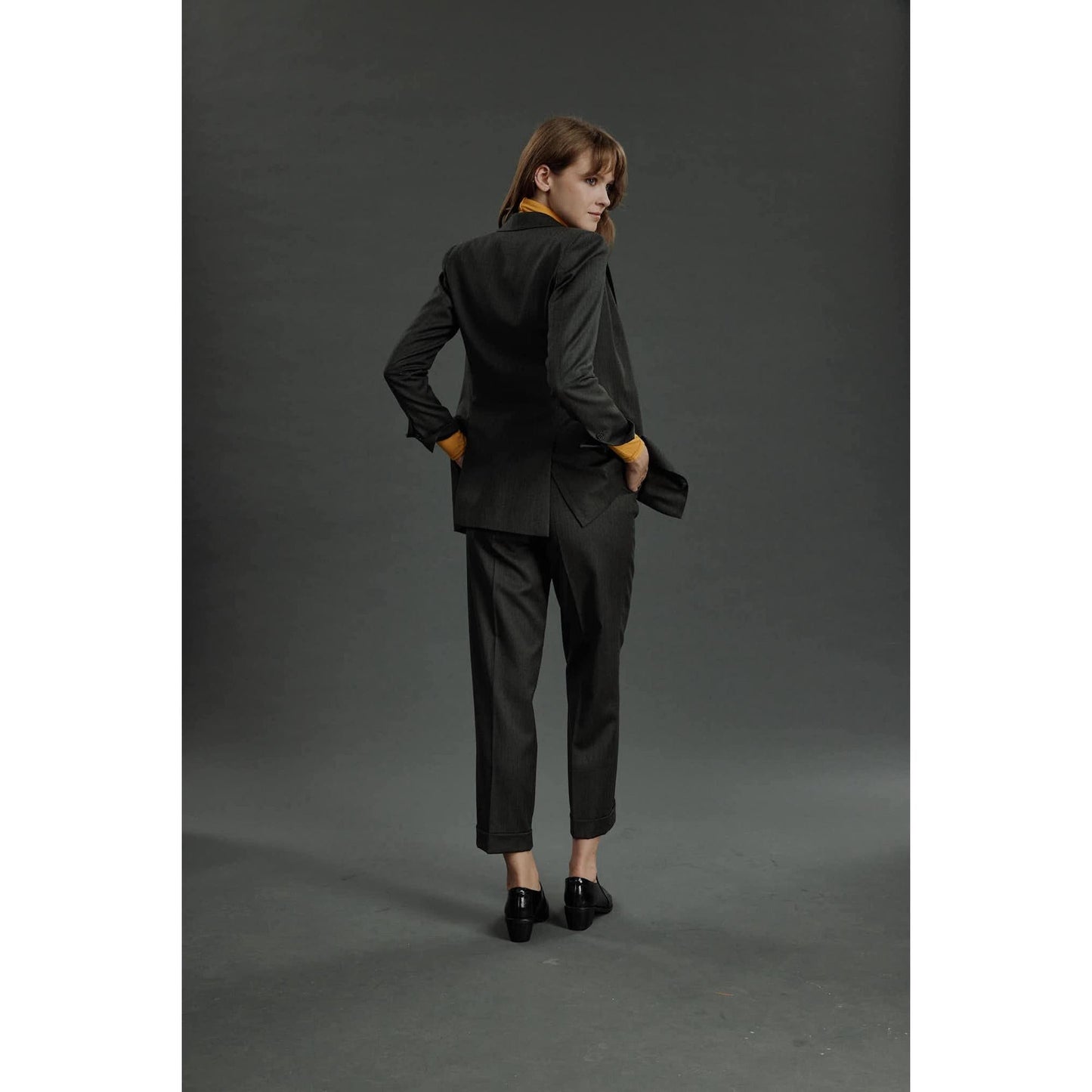 Women Alessandria Jacket - Double Breasted Jacket in Herringbone - Forest Green