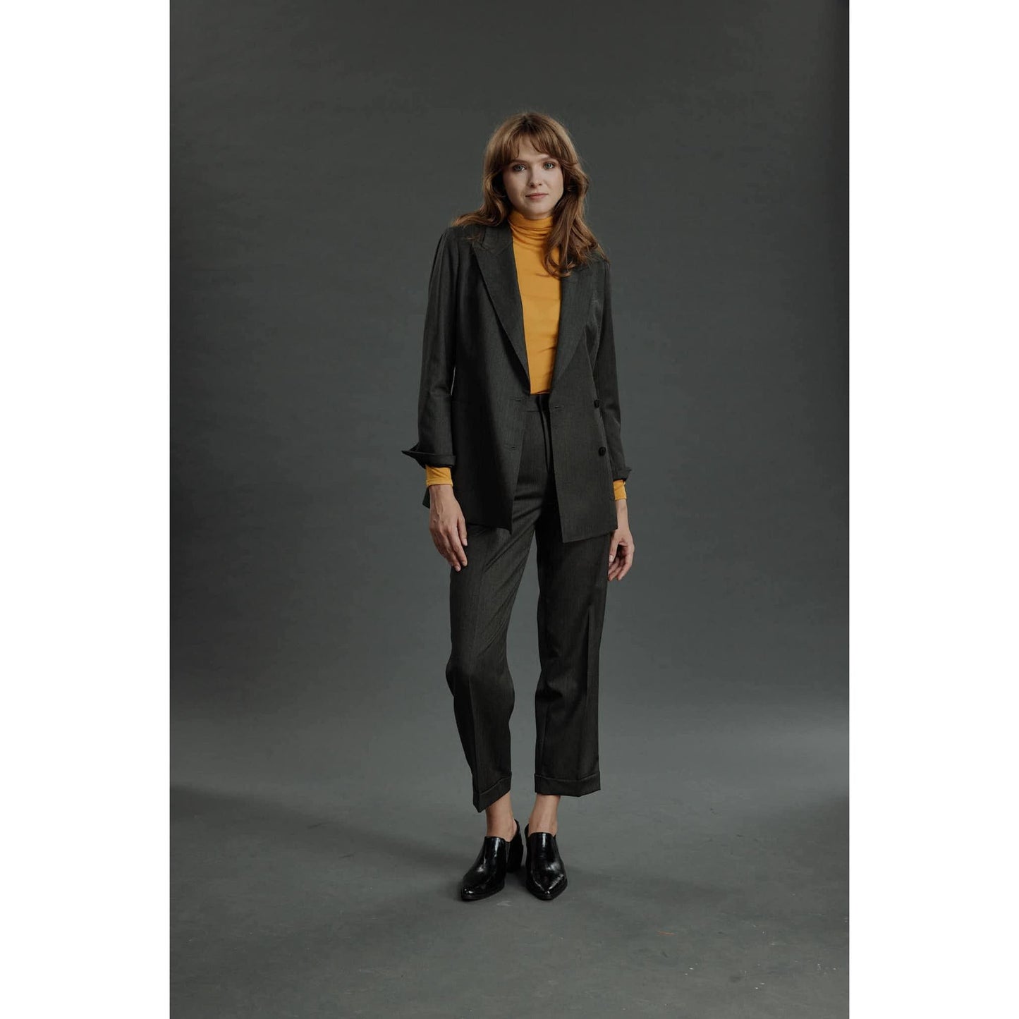 Women Alessandria Jacket - Double Breasted Jacket in Herringbone - Forest Green