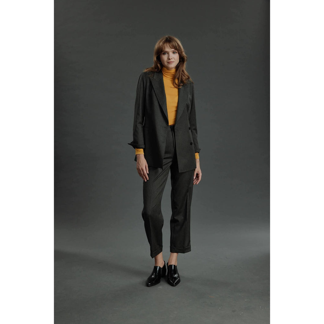 Women Alessandria Jacket - Double Breasted Jacket in Herringbone - Forest Green
