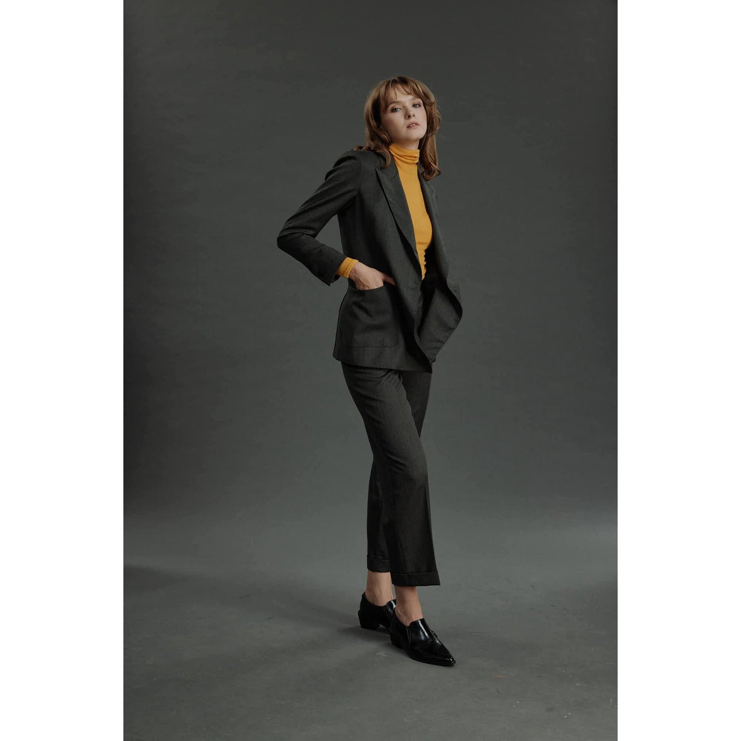 Women Alessandria Jacket - Double Breasted Jacket in Herringbone - Forest Green