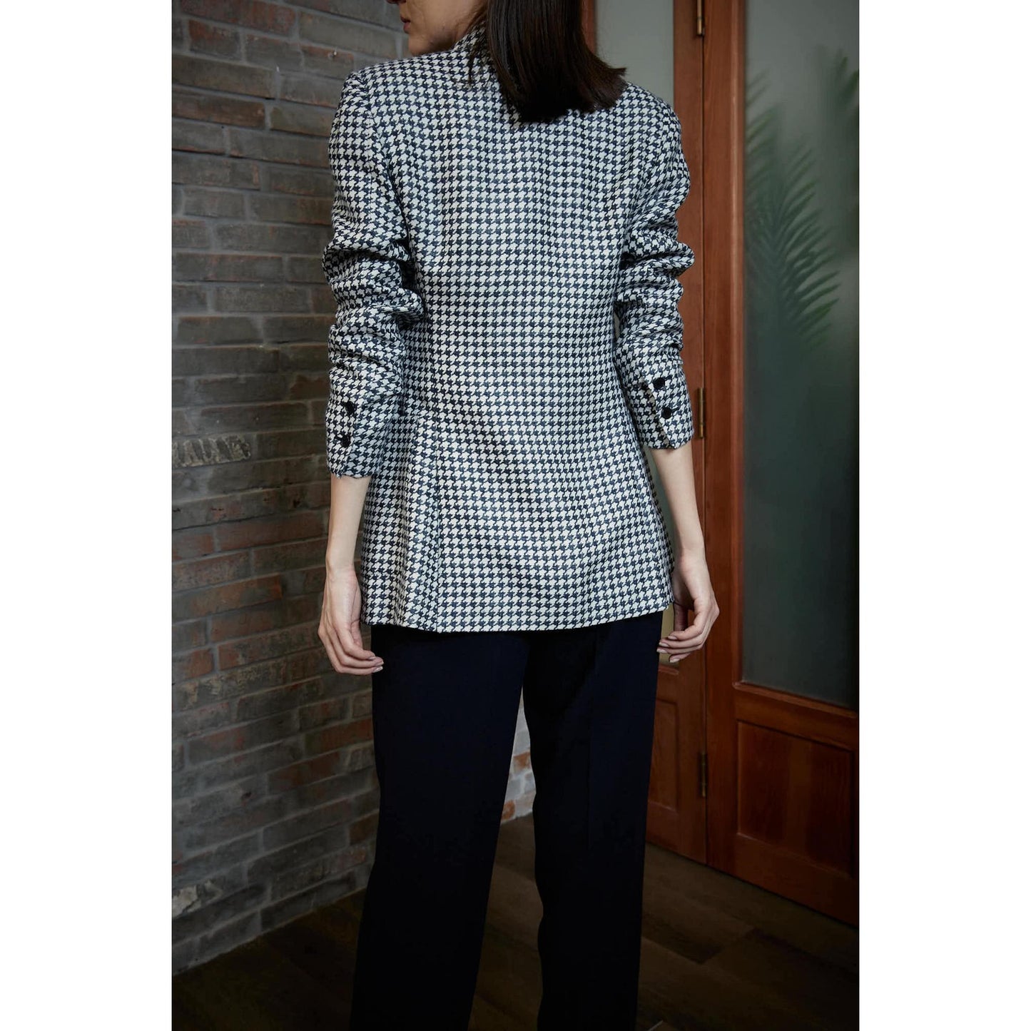 Women Alessandria Jacket - Double Breasted Jacket in Dogtooth - Navy