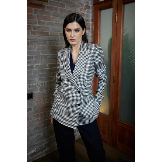 Women Alessandria Jacket - Double Breasted Jacket in Dogtooth - Navy