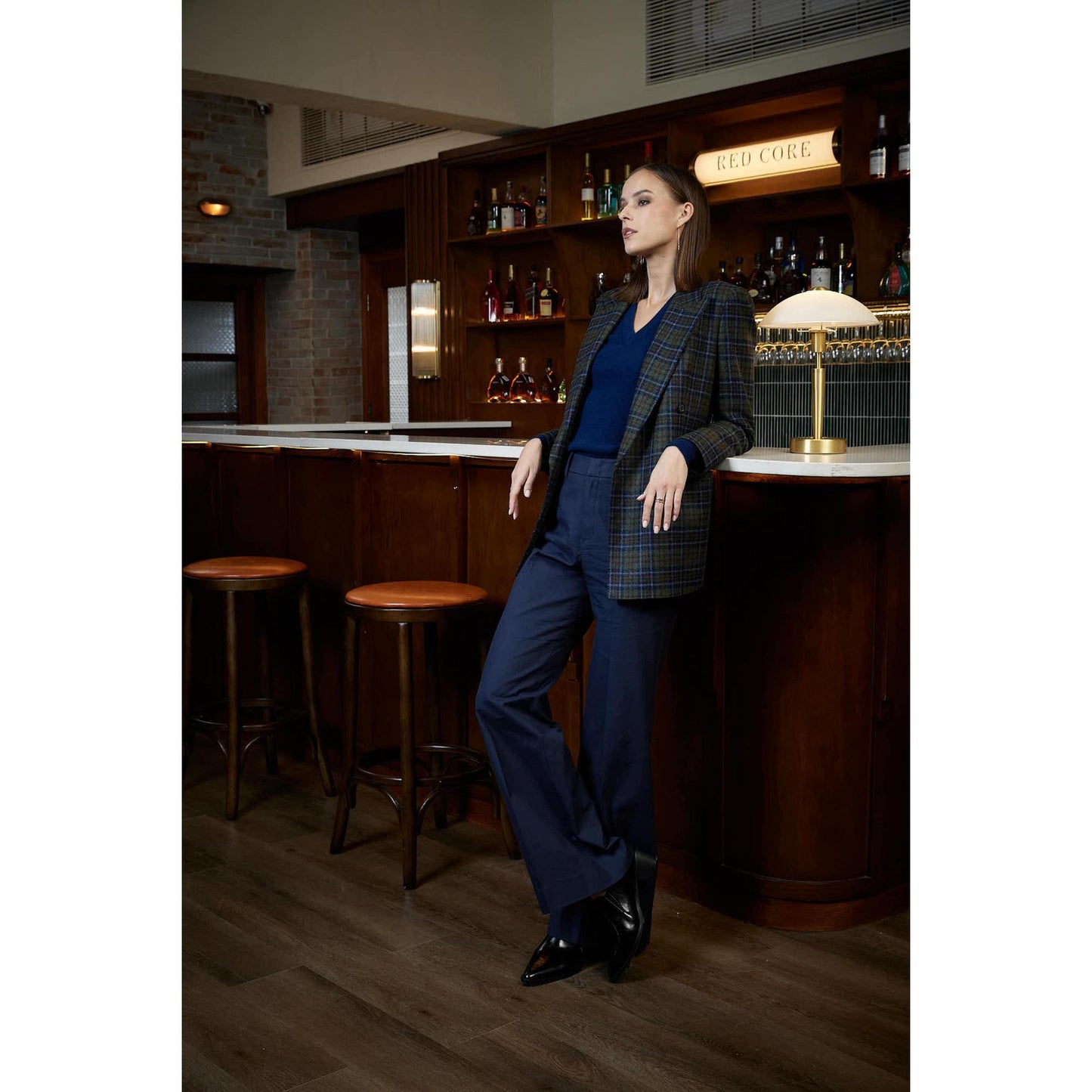 Women Amarante Jacket - Double Breasted Tartan Jacket - Midnight Blue