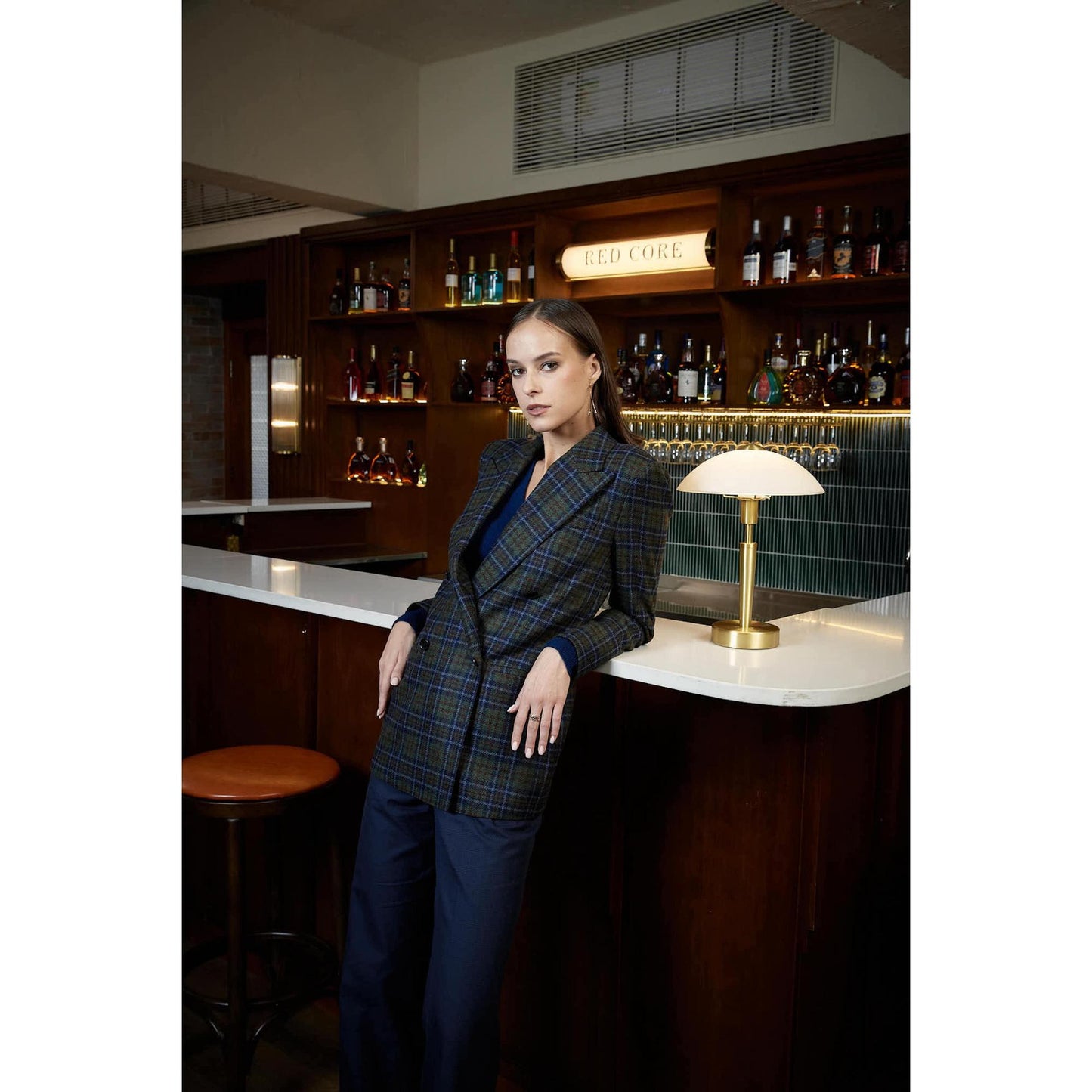 Women Amarante Jacket - Double Breasted Tartan Jacket - Midnight Blue