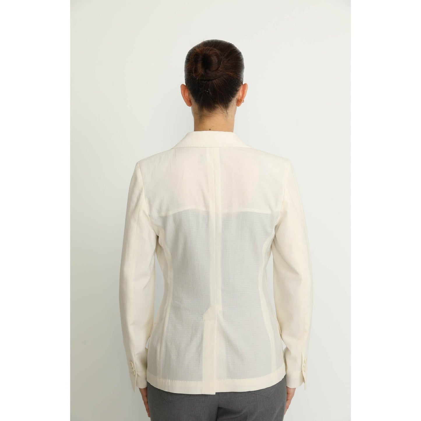 Women Balerna Jacket - Balerna White Seersucker Check Fitted Jacket