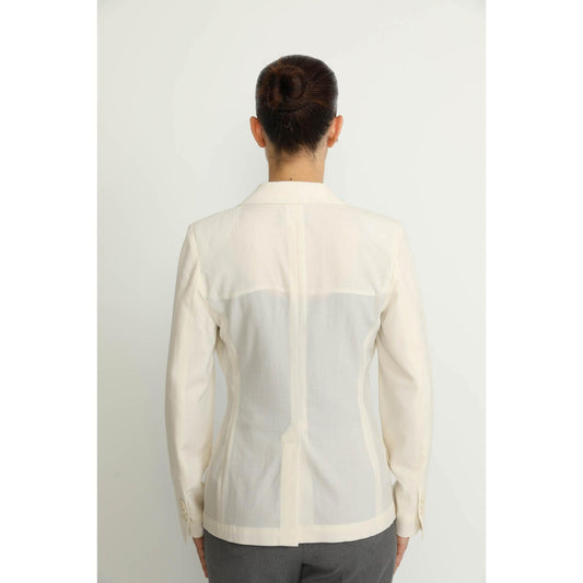 Women Balerna Jacket - Balerna White Seersucker Check Fitted Jacket