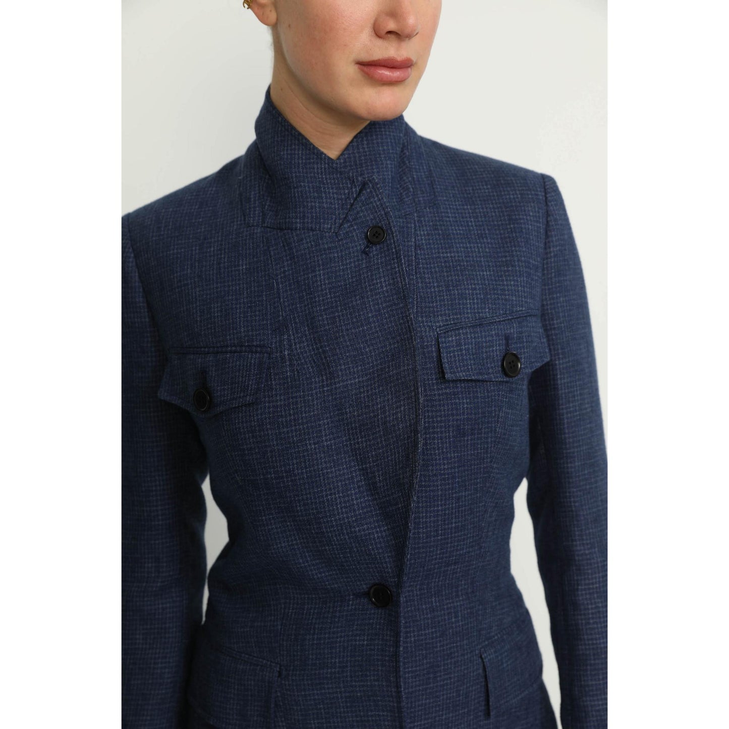 Women Cologny Jacket - Cologny Denim Blue Check Casual Jacket