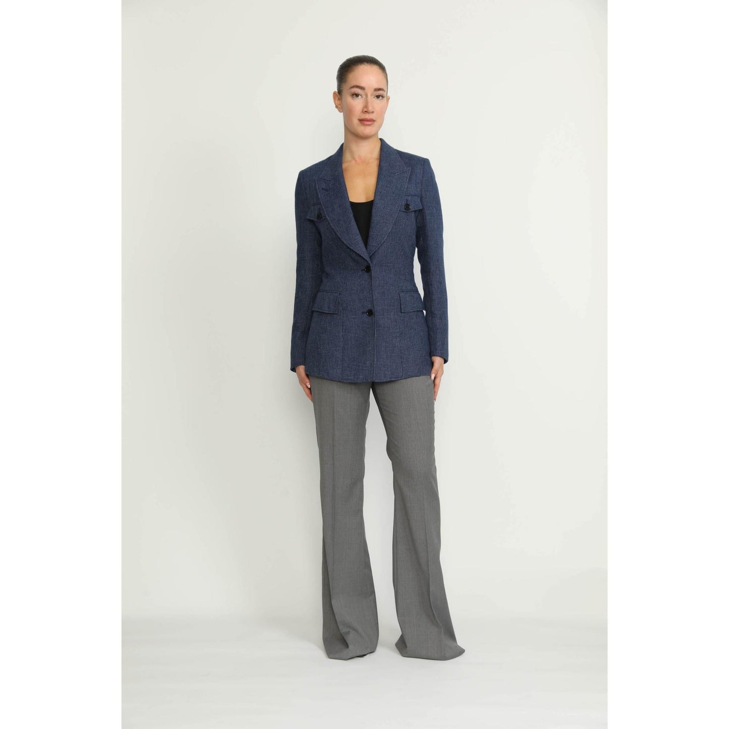 Women Cologny Jacket - Cologny Denim Blue Check Casual Jacket