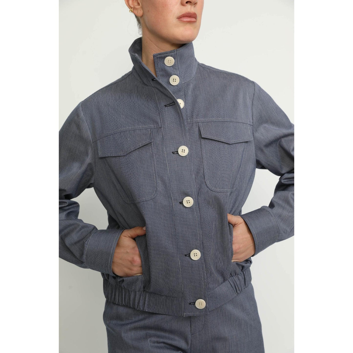 Women Colombier Jacket - Colombier Denim Blue Pinstripe Utility Jacket