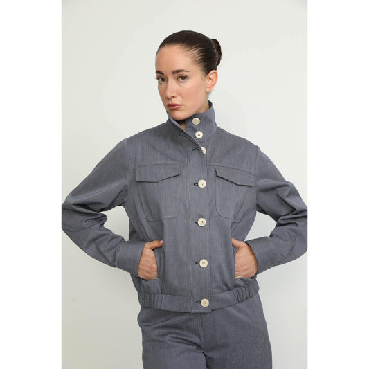 Women Colombier Jacket - Colombier Denim Blue Pinstripe Utility Jacket