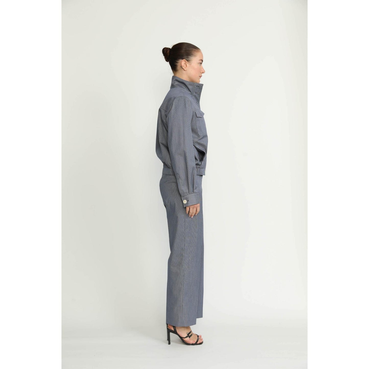 Women Colombier Jacket - Colombier Denim Blue Pinstripe Utility Jacket
