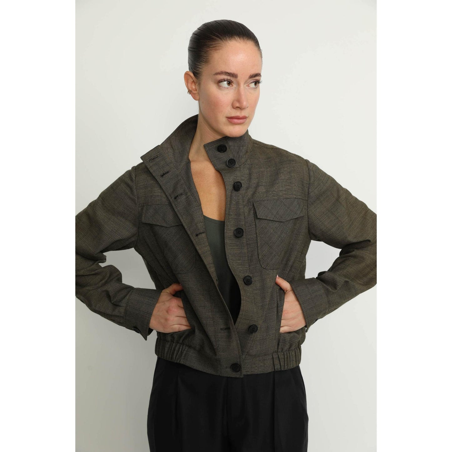 Women Colombier Jacket - Colombier Khaki Green Check Utility Jacket