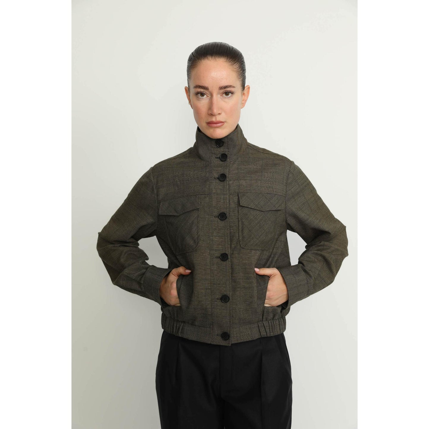 Women Colombier Jacket - Colombier Khaki Green Check Utility Jacket