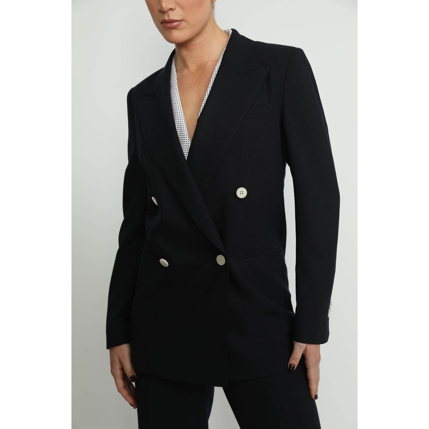 Women Amarante Jacket - Amarante Navy Basketweave Double Breasted Jacket