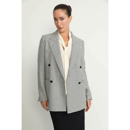 Women Amarante Jacket - Amarante White/Black Chinese Diamond Check Double Breasted Jacket