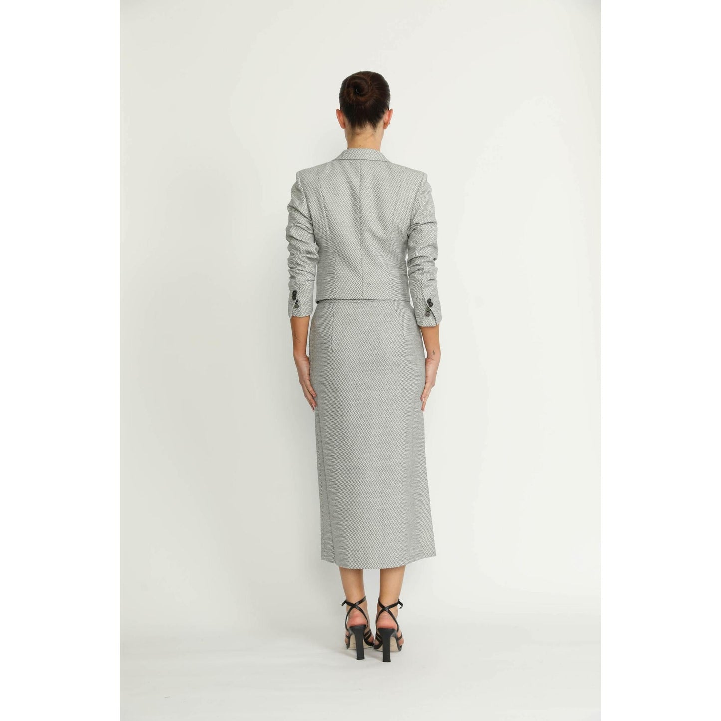 Women Barreiro Jacket - Barreiro Grey Diamond Twill Cropped Fitted Jacket