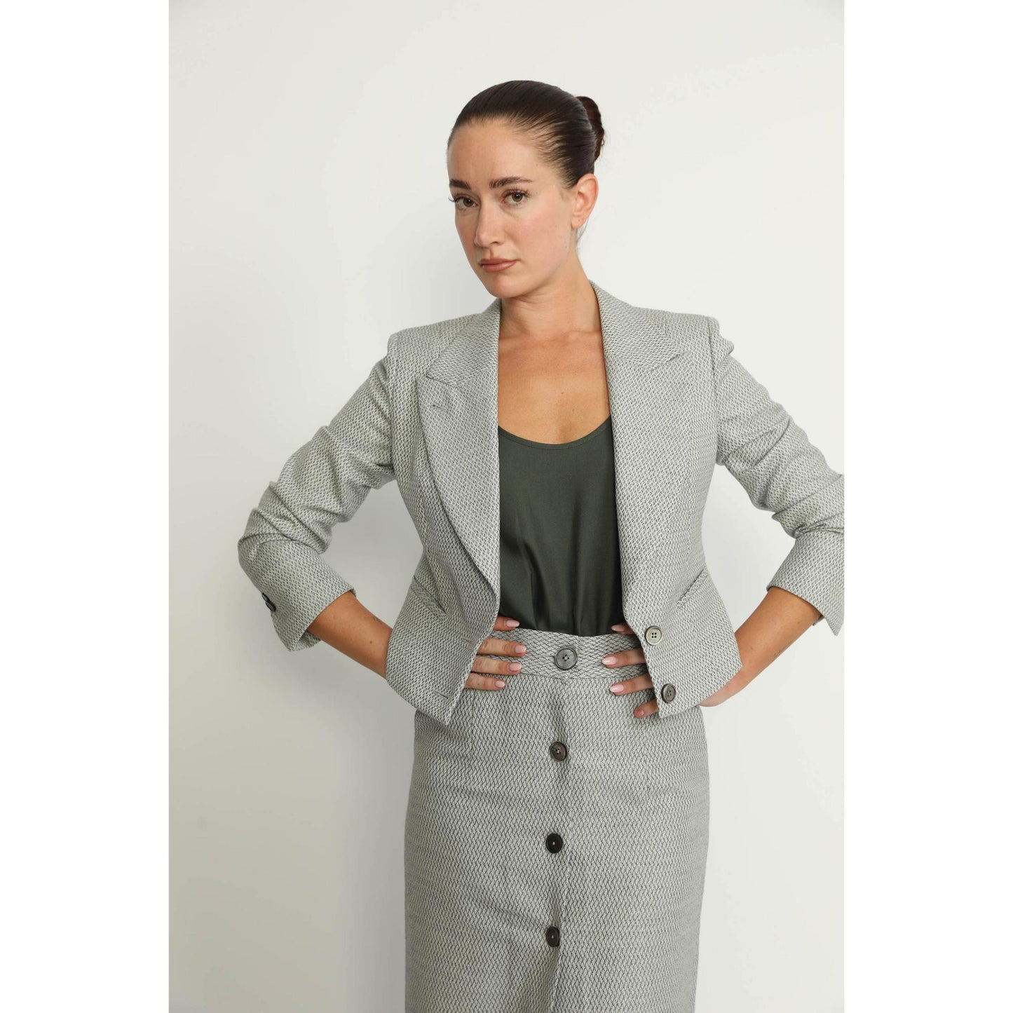 Women Barreiro Jacket - Barreiro Grey Diamond Twill Cropped Fitted Jacket