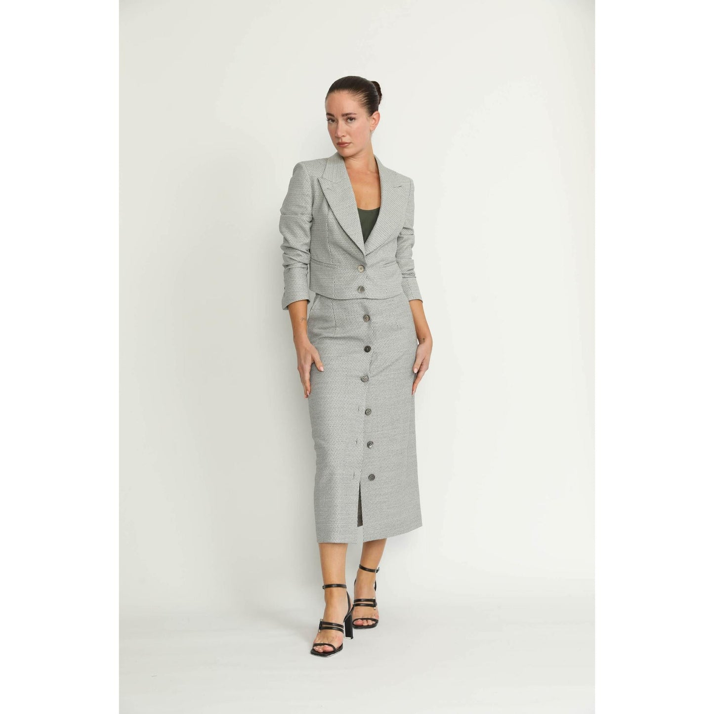 Women Barreiro Jacket - Barreiro Grey Diamond Twill Cropped Fitted Jacket