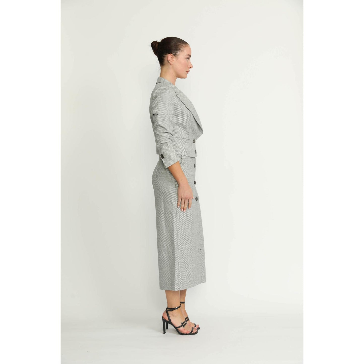 Women Barreiro Jacket - Barreiro Grey Diamond Twill Cropped Fitted Jacket