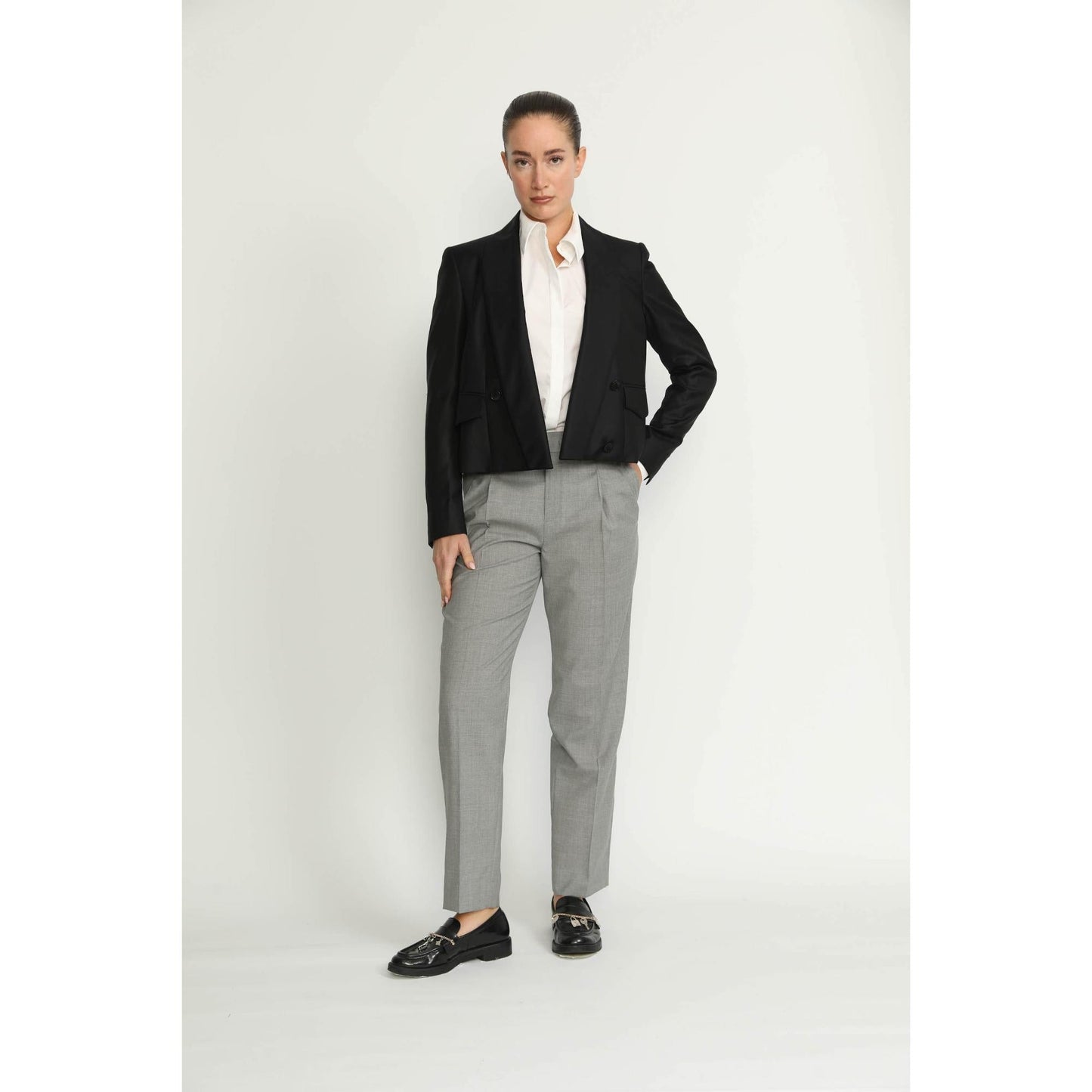 Women Grenoble Jacket - Grenoble Plain Black Double Breasted Short Jacket