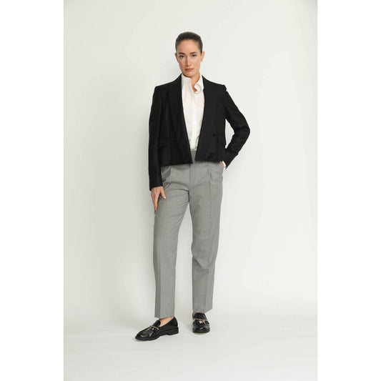 Women Grenoble Jacket - Grenoble Plain Black Double Breasted Short Jacket
