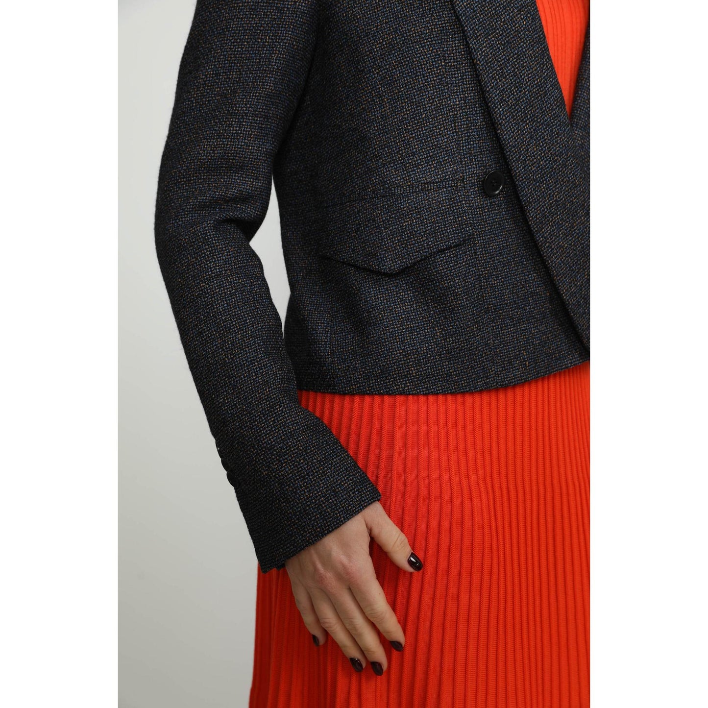 Women Grenoble Jacket - Grenoble Navy Honey Basketweave Double Breasted Short Jacket