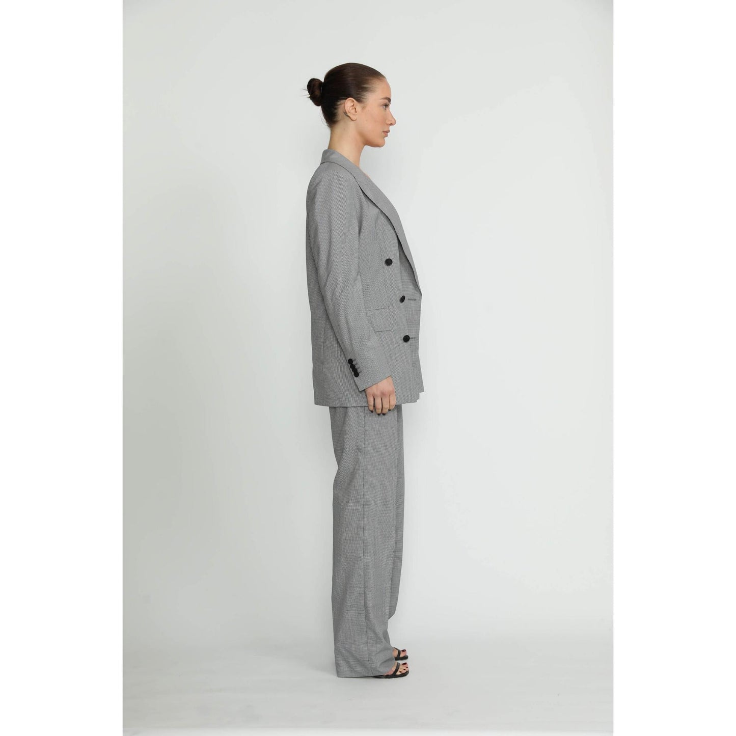 Women Bristol Jacket - Black & White Houndstooth Check Loose Fit Jacket