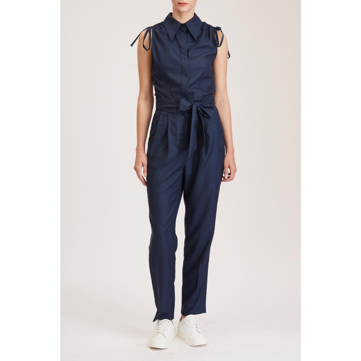 Women Margate Jumpsuit - Sleeveless Jumpsuit in Navy Wool Blend