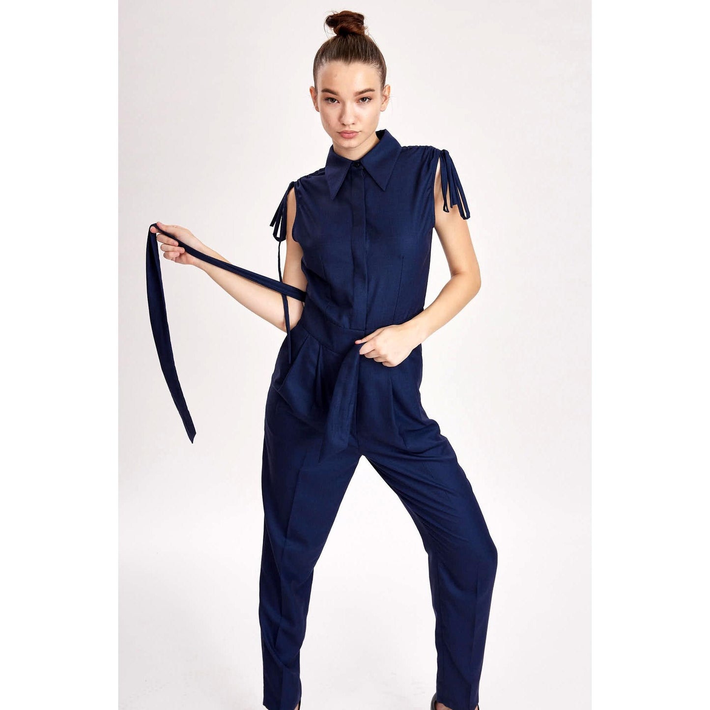 Women Margate Jumpsuit - Sleeveless Jumpsuit in Navy Wool Blend