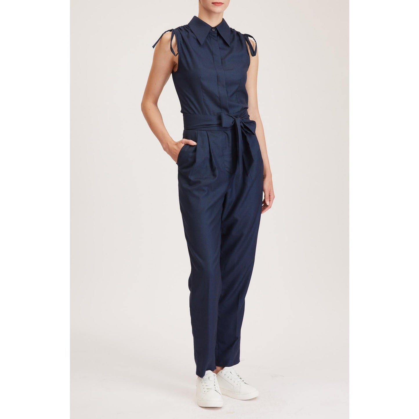 Women Margate Jumpsuit - Sleeveless Jumpsuit in Navy Wool Blend