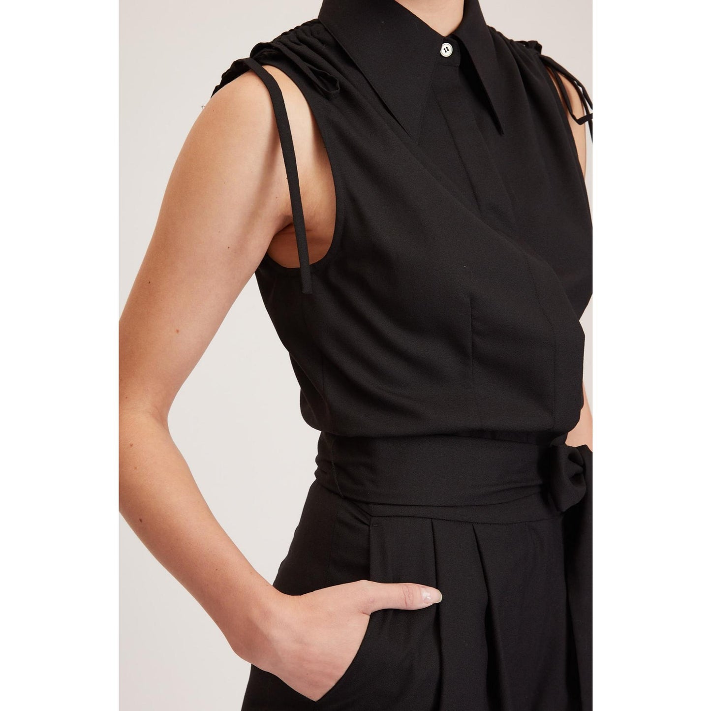 Women Margate Jumpsuit - Sleeveless Jumpsuit in Black Wool