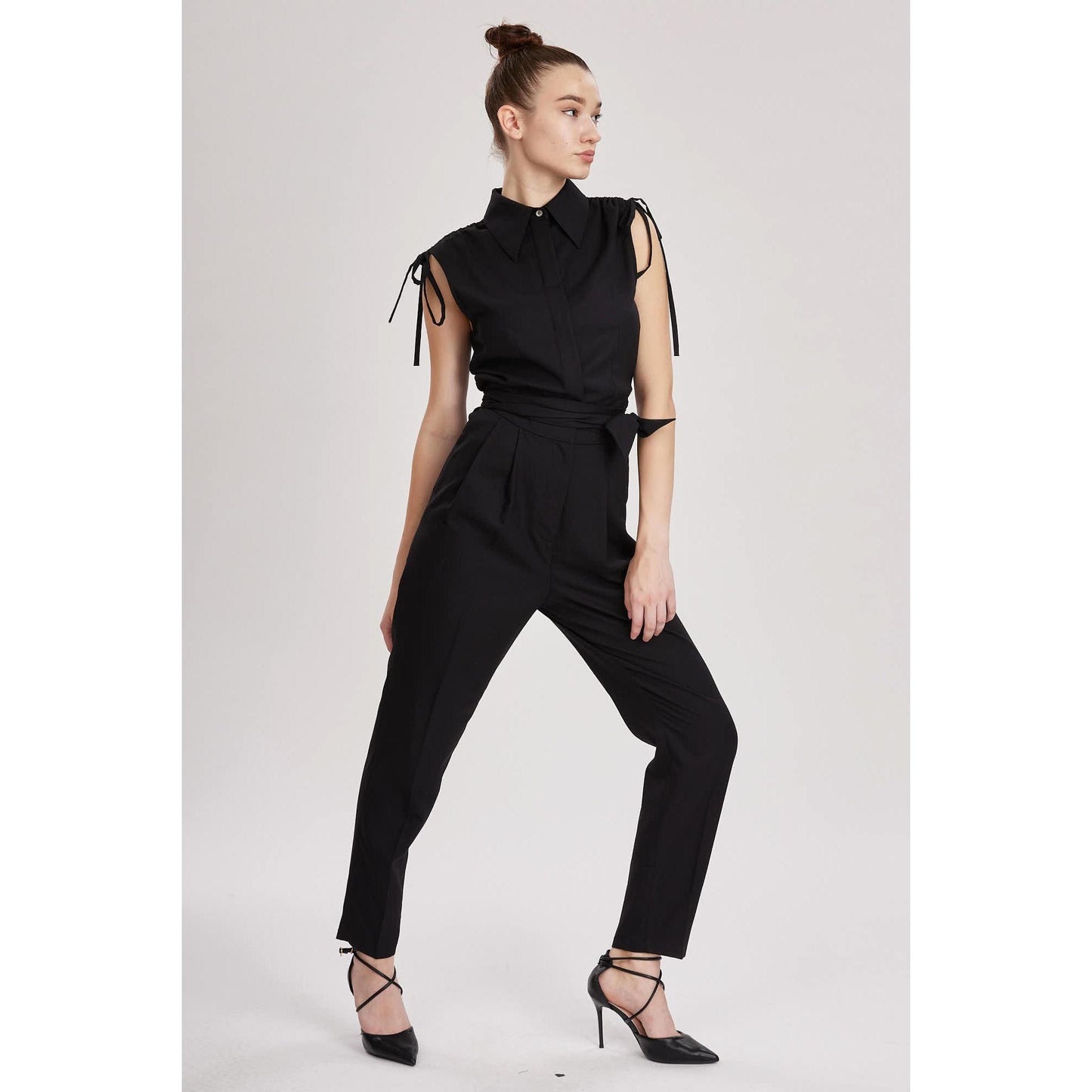 Women Margate Jumpsuit - Sleeveless Jumpsuit in Black Wool