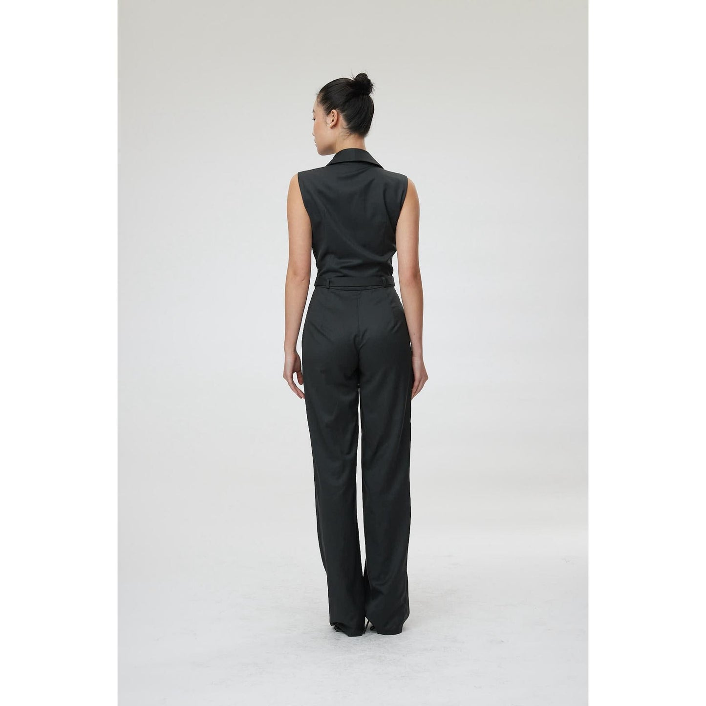 Women Bergamo Jumpsuit - Shawl Collar Jumpsuit in Charcoal Black