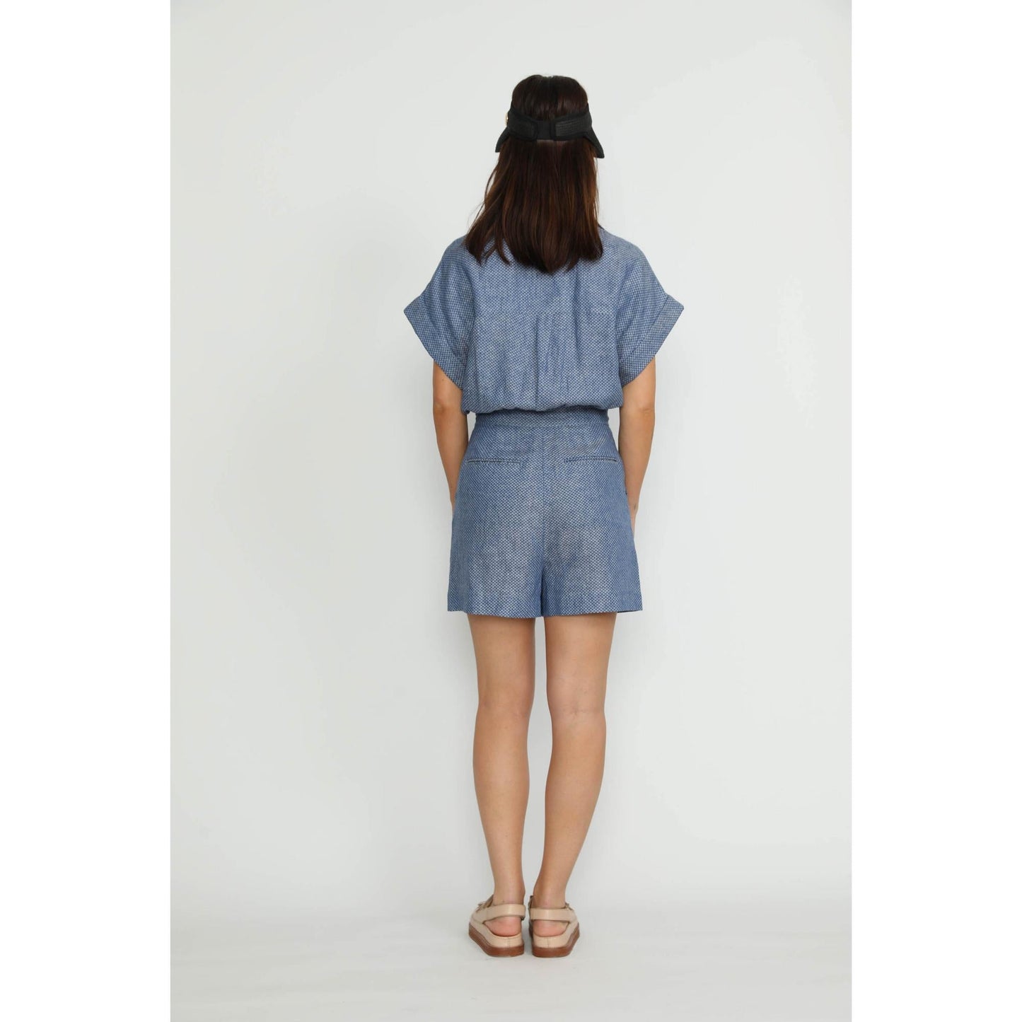 Women Geneva Jumpsuit - Geneva Shorts Jumpsuit in Denim Blue Floral