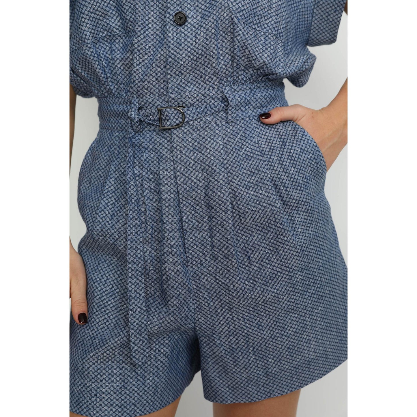 Women Geneva Jumpsuit - Geneva Shorts Jumpsuit in Denim Blue Floral
