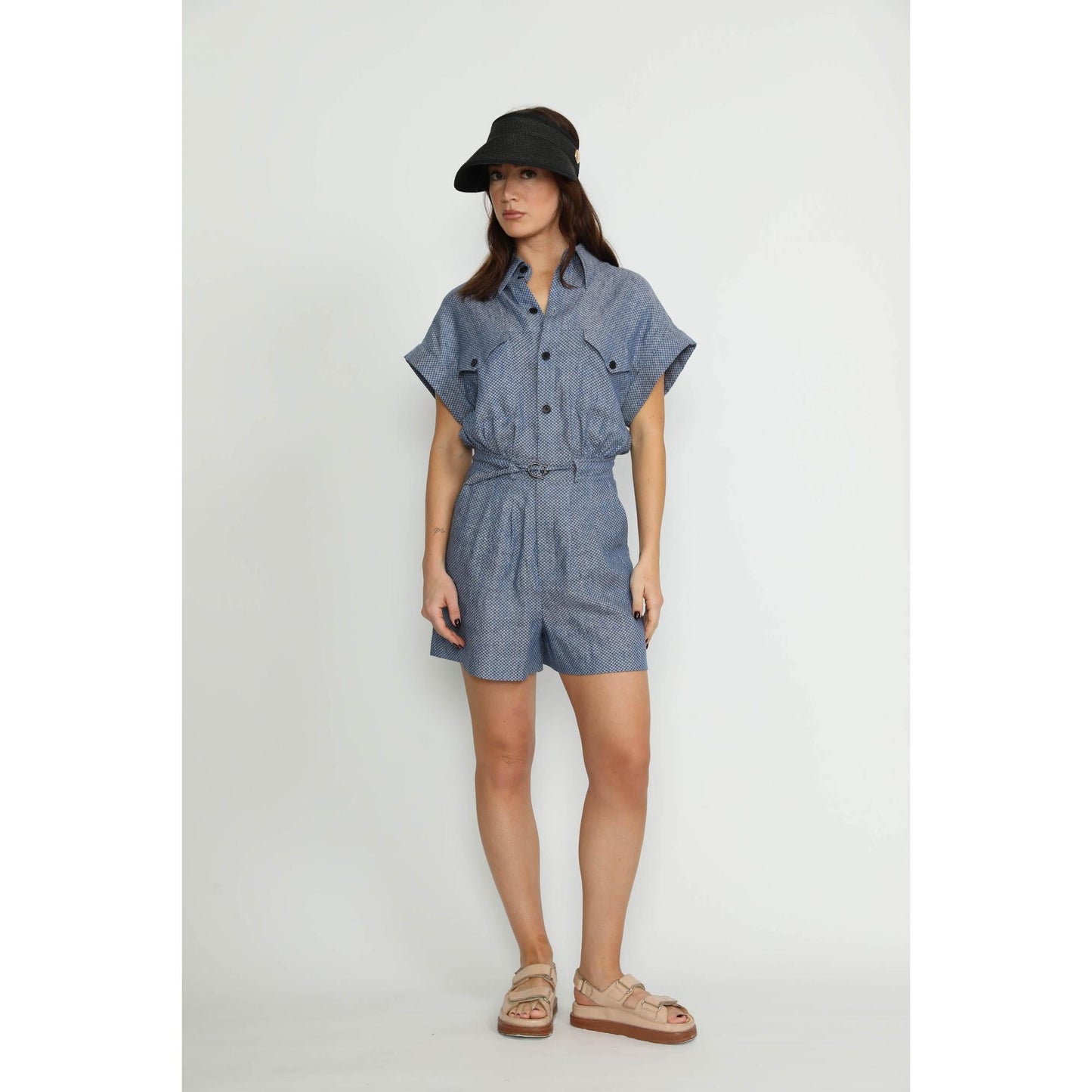 Women Geneva Jumpsuit - Geneva Shorts Jumpsuit in Denim Blue Floral