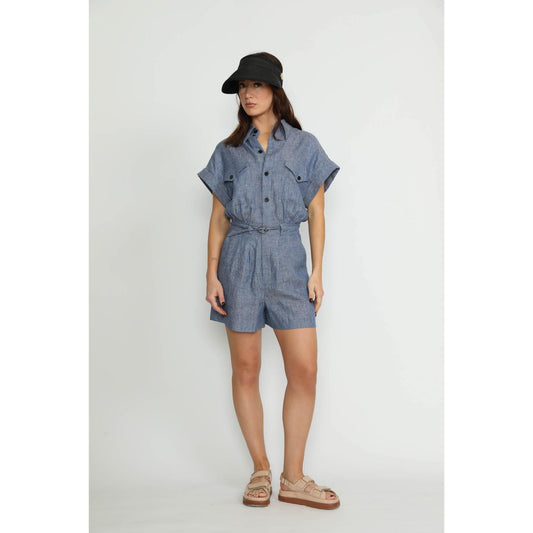 Women Geneva Jumpsuit - Geneva Shorts Jumpsuit in Denim Blue Floral
