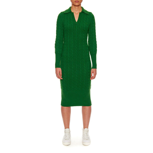 Women Colmar Dress - Slim Fit Cable Knit Dress in Luxurious Cashmere Wool - Green