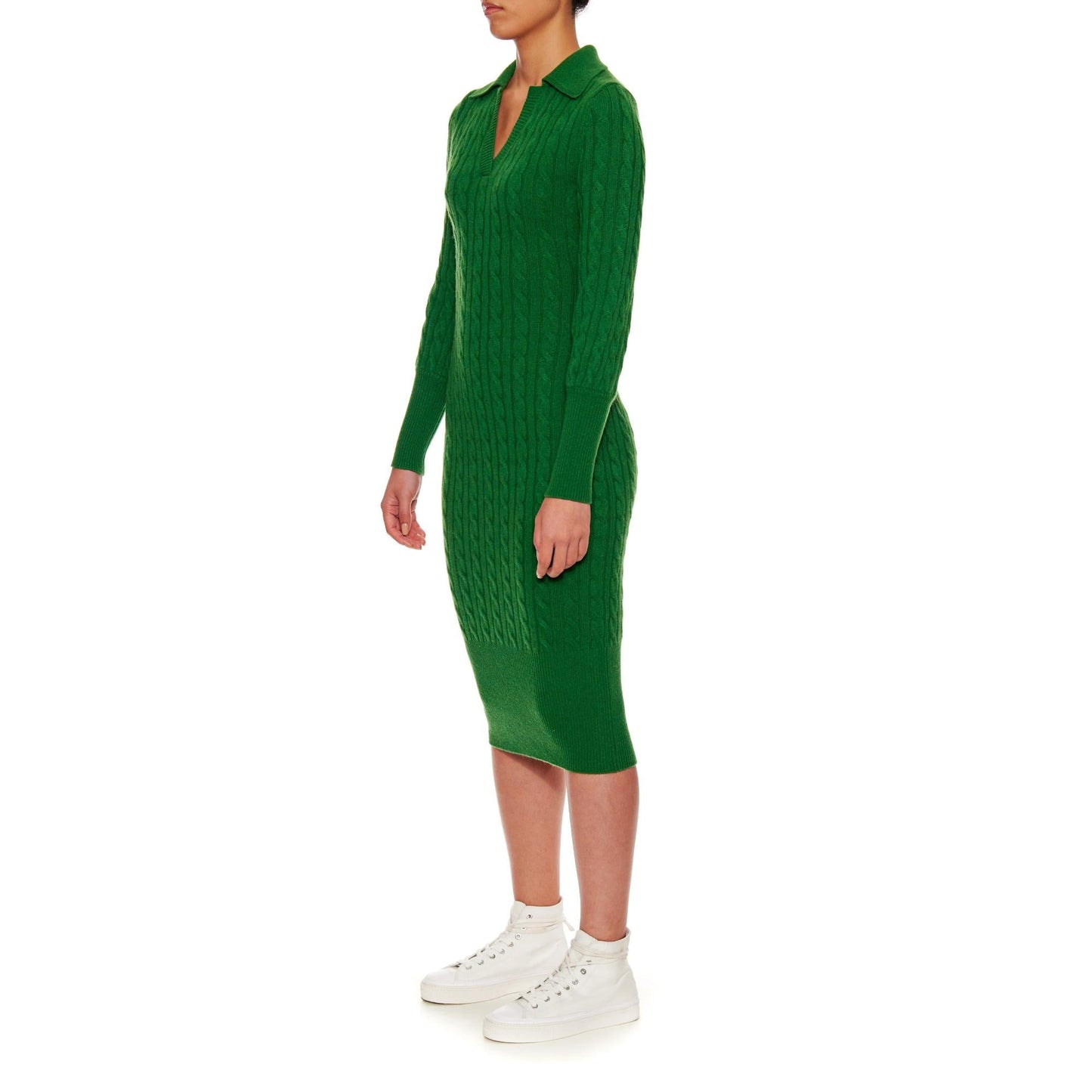 Women Colmar Dress - Slim Fit Cable Knit Dress in Luxurious Cashmere Wool - Green