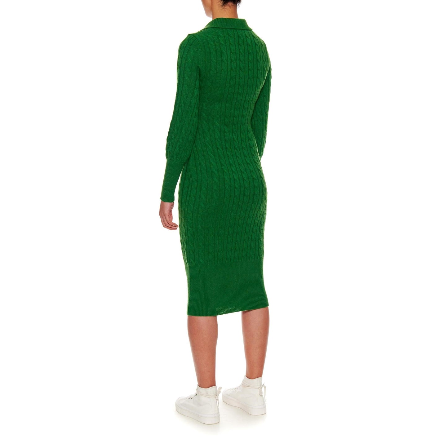 Women Colmar Dress - Slim Fit Cable Knit Dress in Luxurious Cashmere Wool - Green