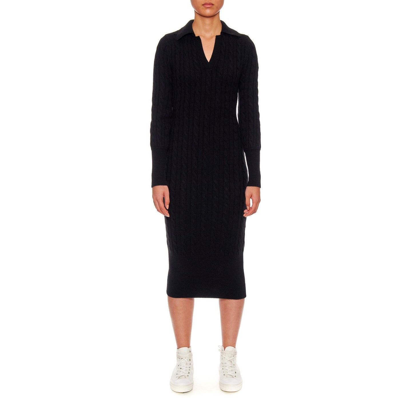 Women Colmar - Slim Fit Cable Knit Dress in Luxurious Cashmere Wool in Black