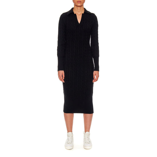 Women Colmar - Slim Fit Cable Knit Dress in Luxurious Cashmere Wool in Black