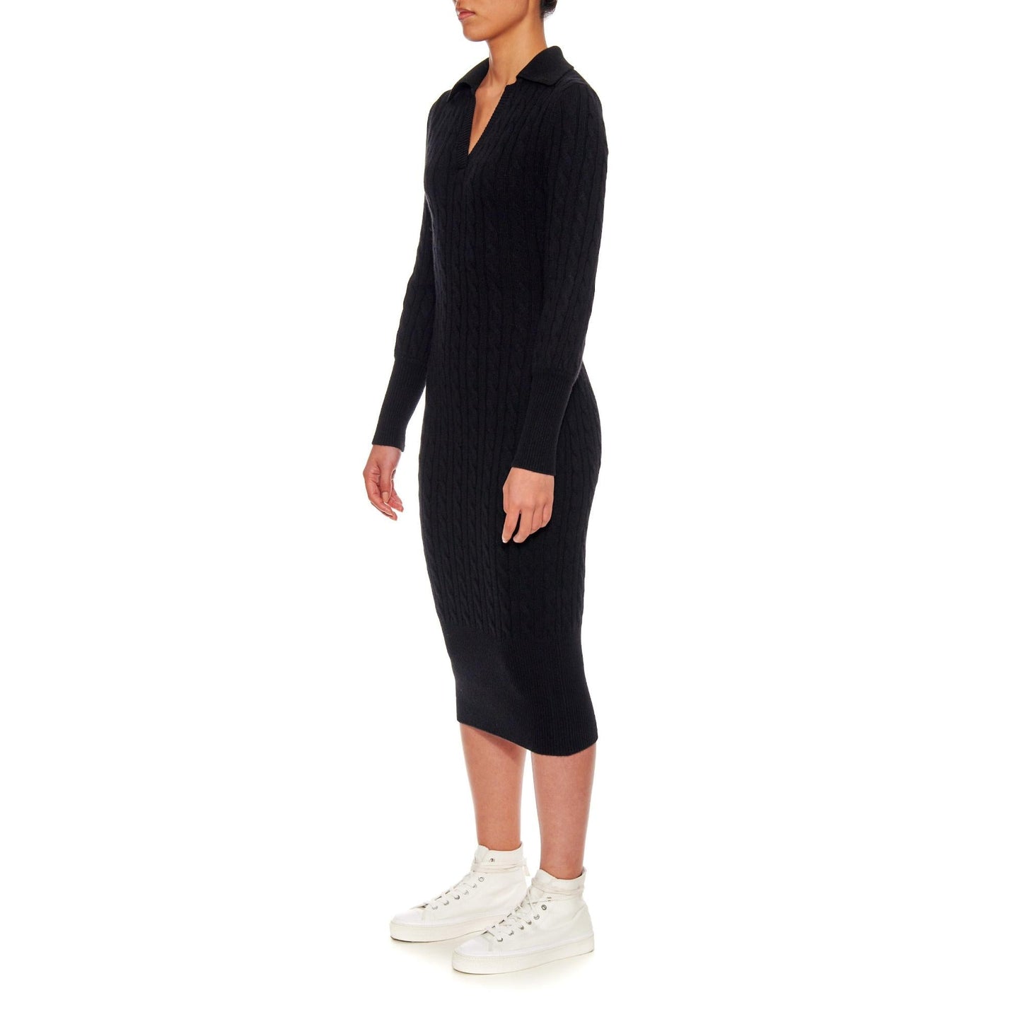 Women Colmar - Slim Fit Cable Knit Dress in Luxurious Cashmere Wool in Black