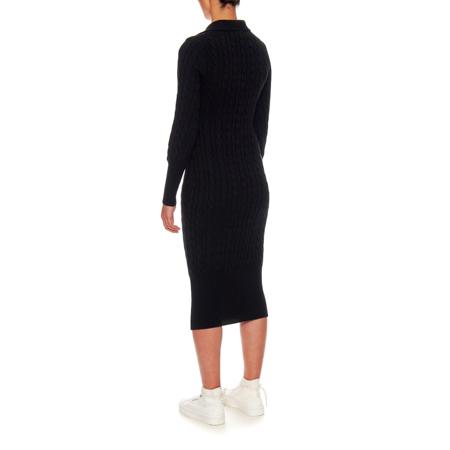 Women Colmar - Slim Fit Cable Knit Dress in Luxurious Cashmere Wool in Black