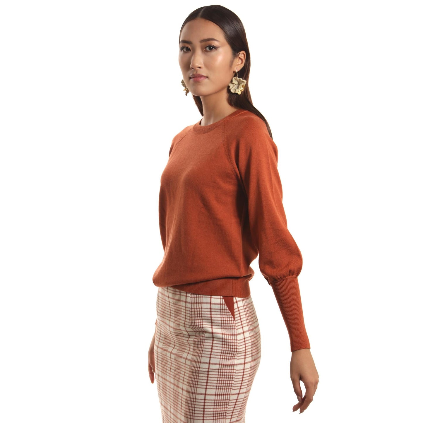Women Orleans Crew - Long Blousing Sleeve Easy- Care-Wool Blouse With Crew Neck