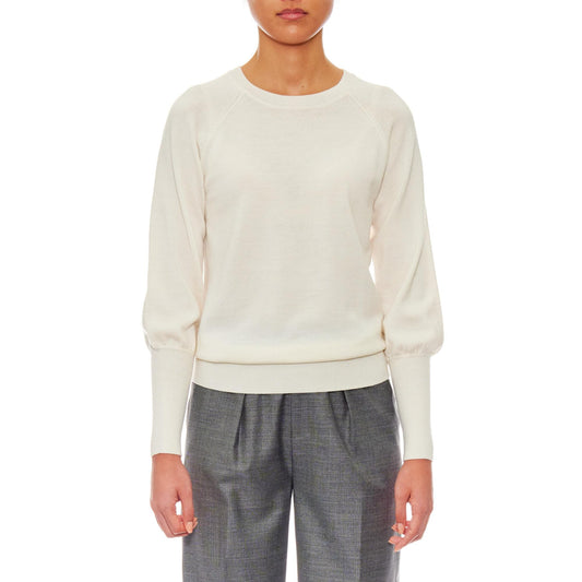 Women Orleans - Long Blousing Sleeve Easy- Care-Wool Blouse With Crew Neck in White