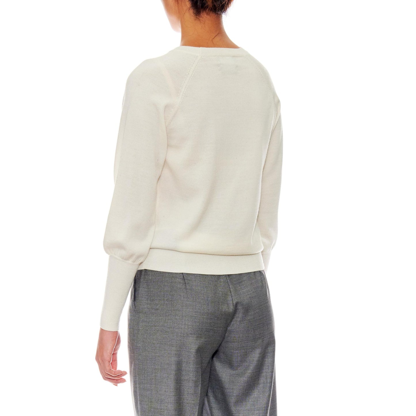 Women Orleans - Long Blousing Sleeve Easy- Care-Wool Blouse With Crew Neck in White