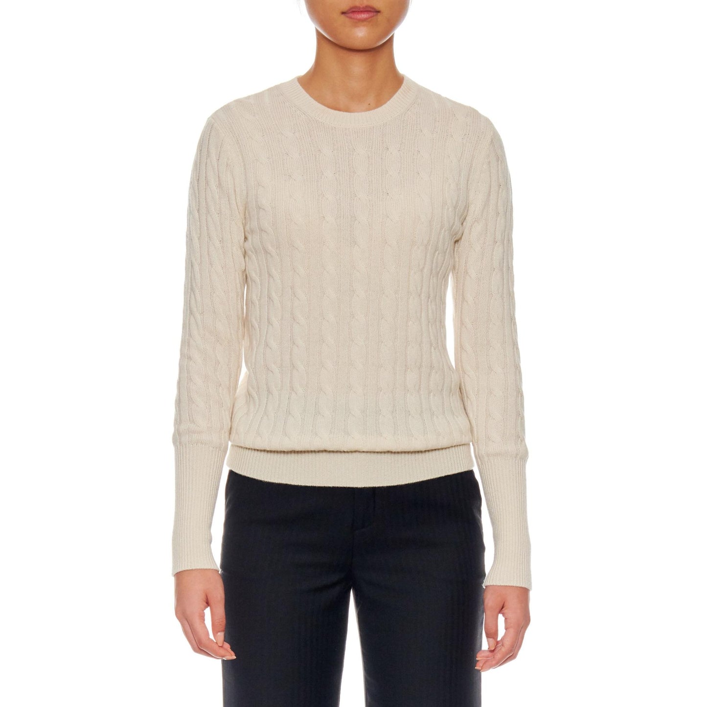 Women Strasbourg - Cable Knit Cashmere Sweater in White