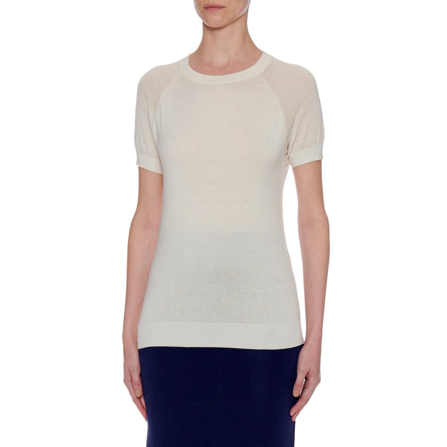 Women Lourdes - Short Sleeve Cotton-Silk T-Shirt in White