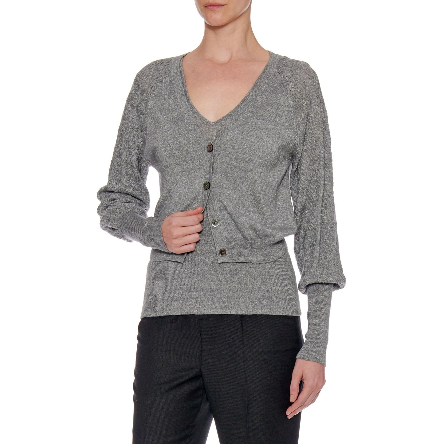 Women Madrid Cardigan - Contrast Knit Short Cardigan - Grey